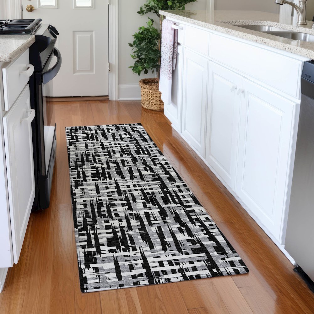 Premium Machine Washable Mayfield AMF1059 Black 2'3" x 7'6" Runner Rug. Picture 5
