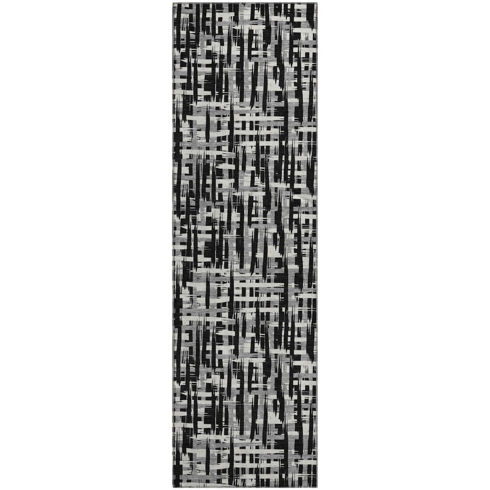 Premium Machine Washable Mayfield AMF1059 Black 2'3" x 7'6" Runner Rug. Picture 1
