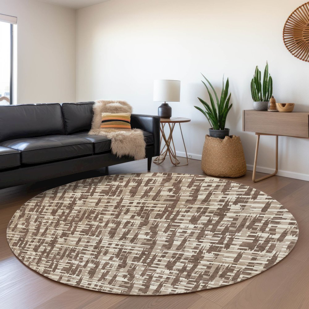 Premium Machine Washable Mayfield AMF1059 Brown 8' x 8' Round Rug. Picture 5