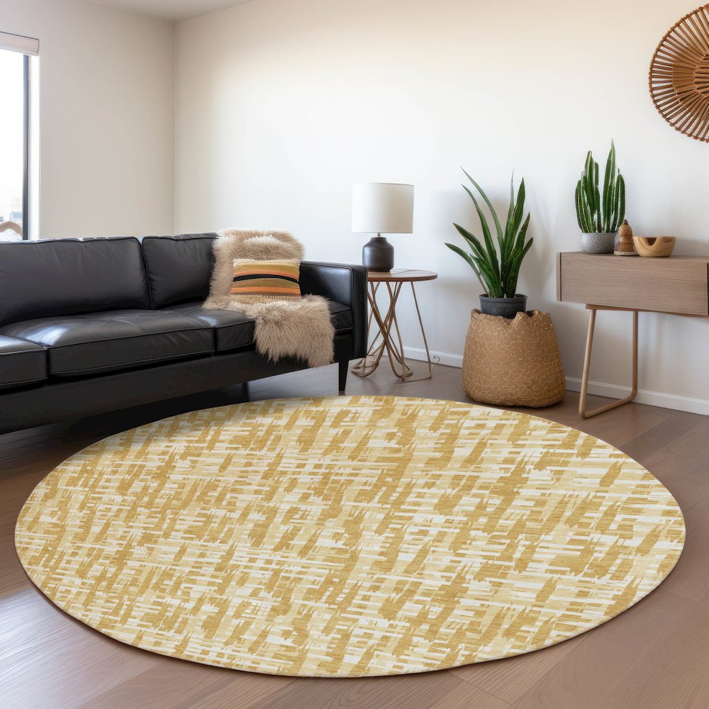 Premium Machine Washable Mayfield AMF1059 Gold 8' x 8' Round Rug. Picture 5