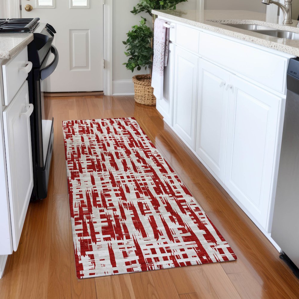 Premium Machine Washable Mayfield AMF1059 Red 2'3" x 7'6" Runner Rug. Picture 5