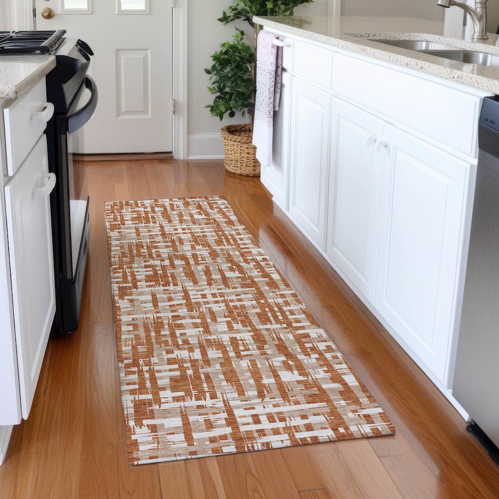 Premium Machine Washable Mayfield AMF1059 Terracotta 2'3" x 7'6" Runner Rug. Picture 5