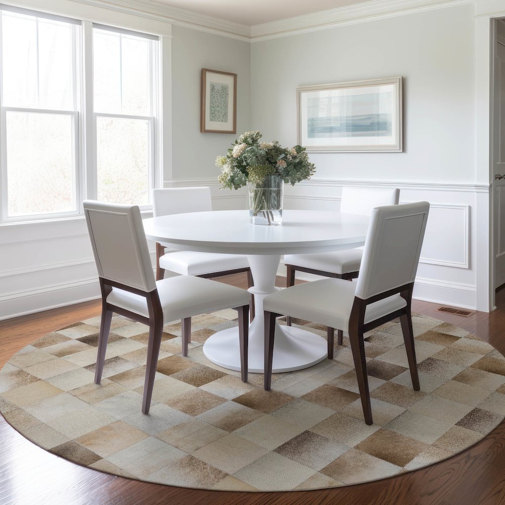 Premium Machine Washable Mayfield  Taupe 8' x 8' Round Rug. Picture 5