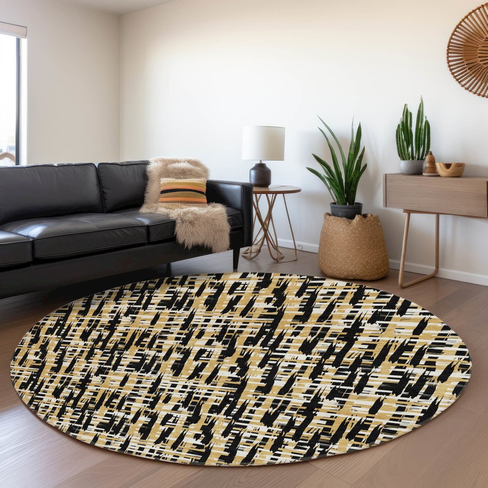 Premium Machine Washable Mayfield AMF1060 Black 8' x 8' Round Rug. Picture 5