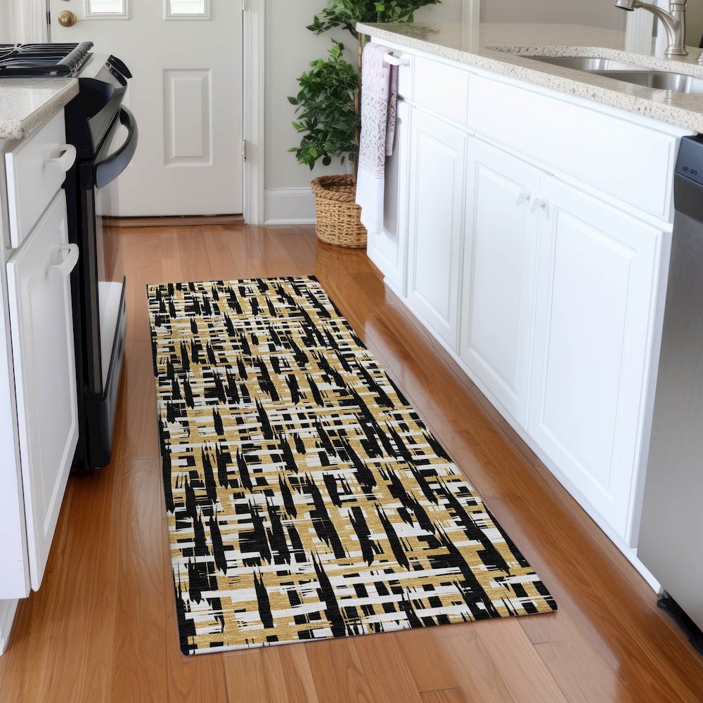 Premium Machine Washable Mayfield AMF1060 Black 2'3" x 7'6" Runner Rug. Picture 5