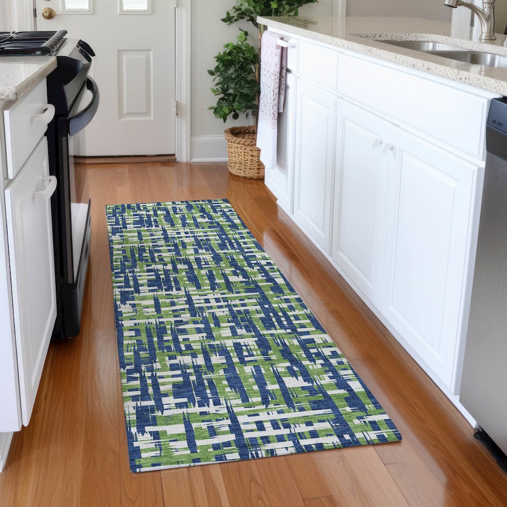 Premium Machine Washable Mayfield AMF1060 Navy 2'3" x 7'6" Runner Rug. Picture 5