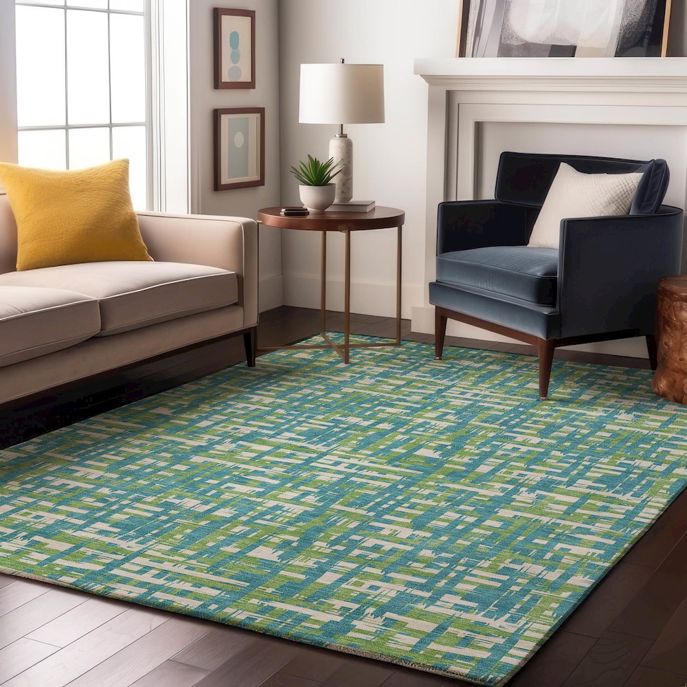 Premium Machine Washable Mayfield AMF1060 Turquoise 2'6" x 3'10" Rug. Picture 5