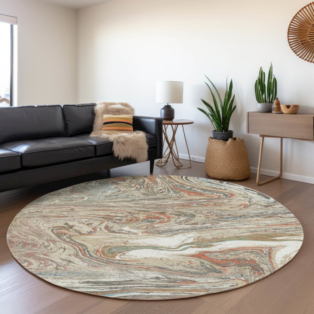 Premium Machine Washable Mayfield AMF1061 Beige 8' x 8' Round Rug. Picture 5