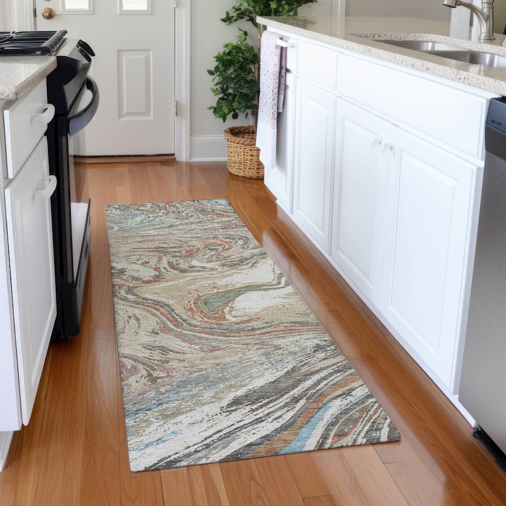 Premium Machine Washable Mayfield AMF1061 Beige 2'3" x 7'6" Runner Rug. Picture 5