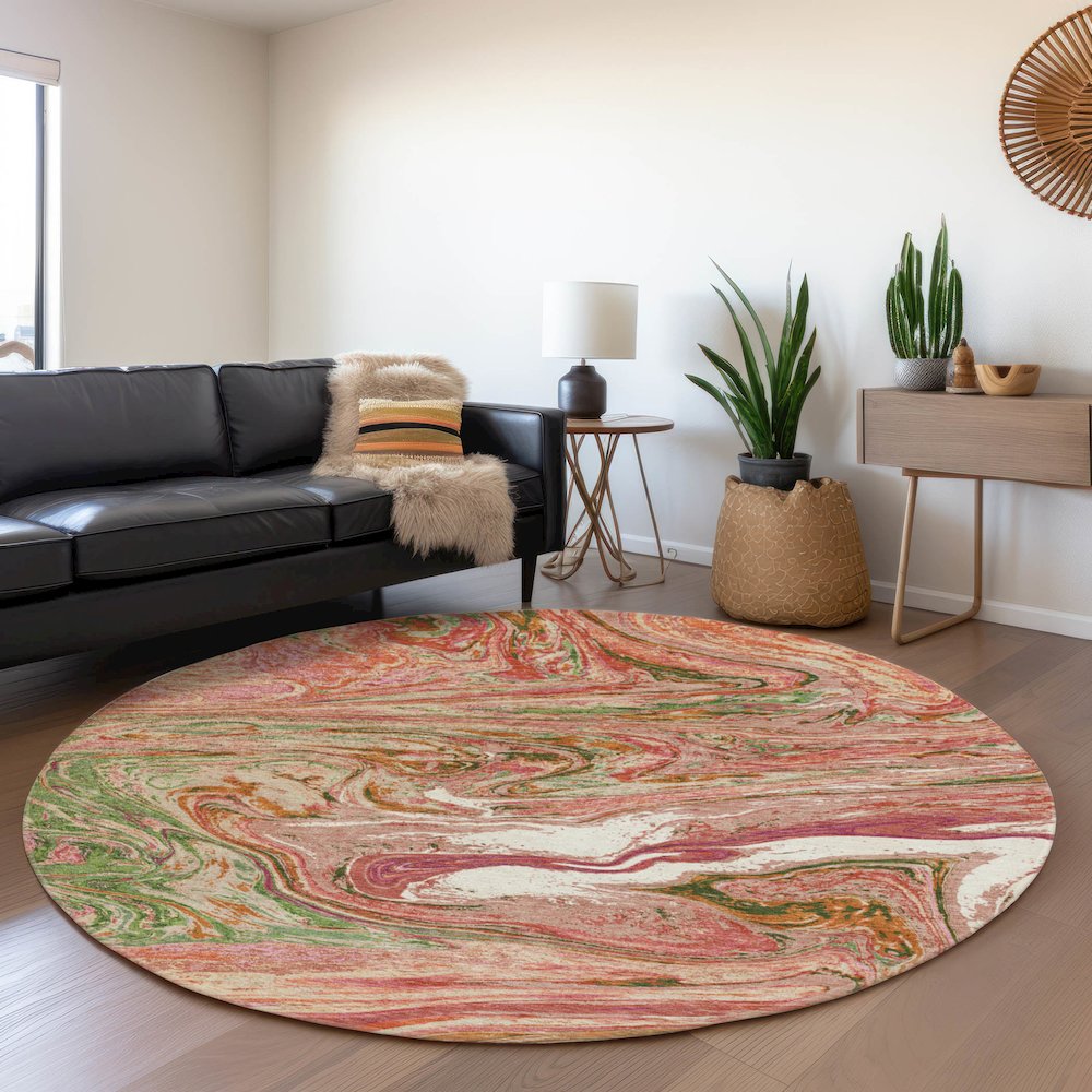 Premium Machine Washable Mayfield AMF1061 Coral 8' x 8' Round Rug. Picture 5