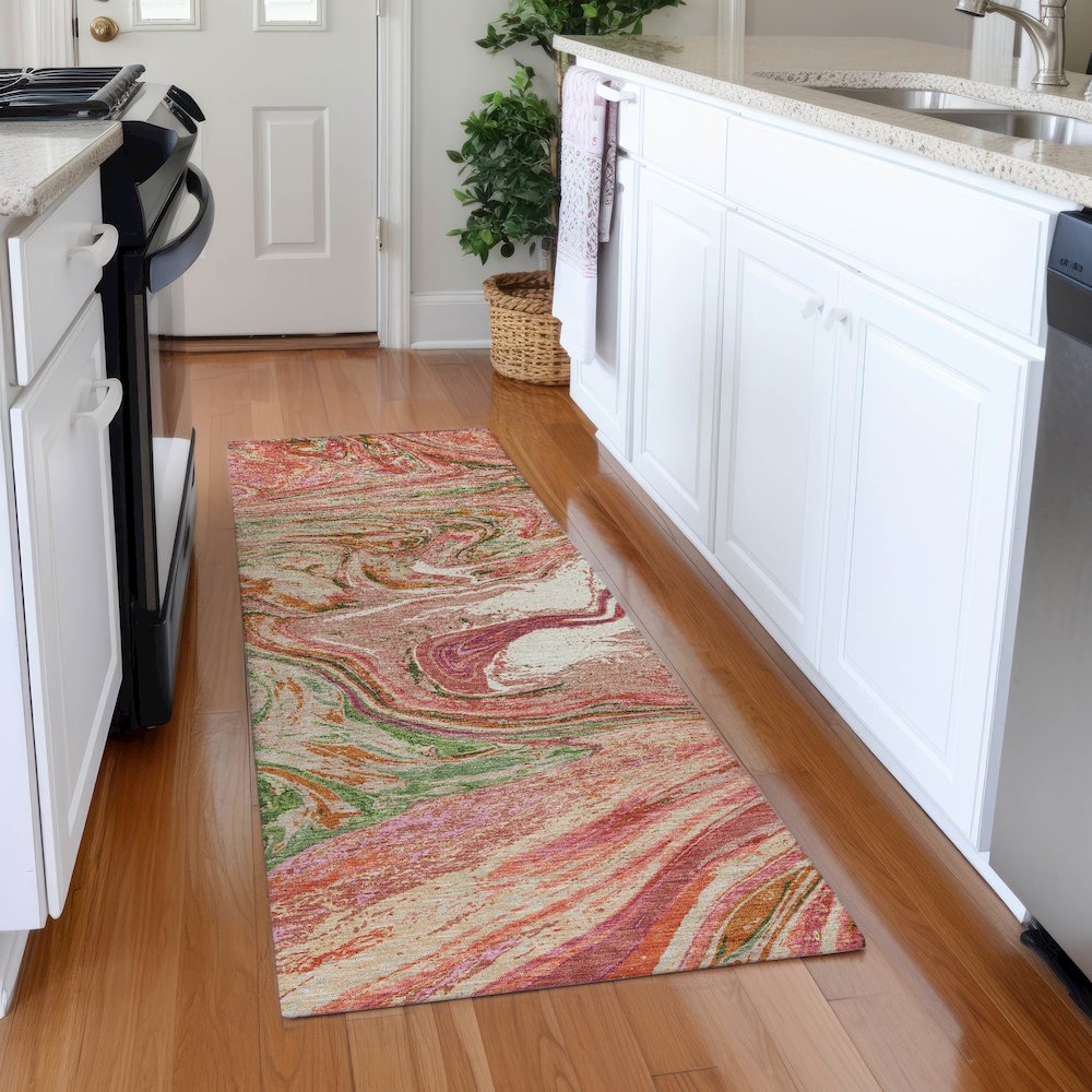 Premium Machine Washable Mayfield AMF1061 Coral 2'3" x 7'6" Runner Rug. Picture 5