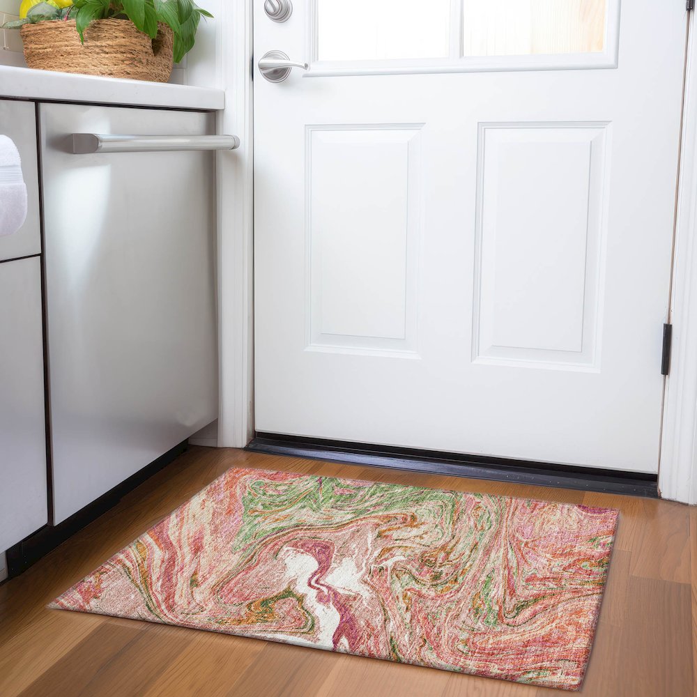 Premium Machine Washable Mayfield AMF1061 Coral 1'8" x 2'6" Rug. Picture 5