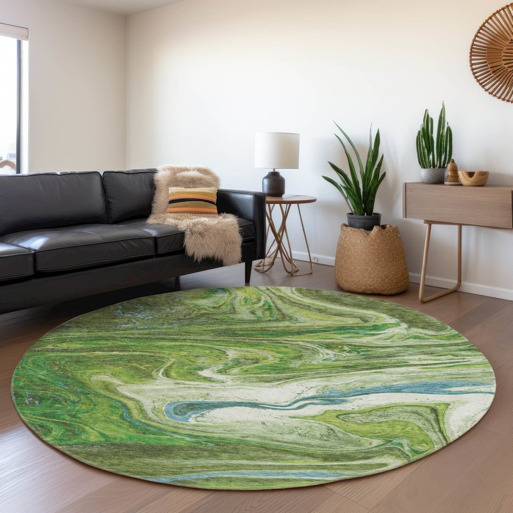 Premium Machine Washable Mayfield AMF1061 Green 8' x 8' Round Rug. Picture 5