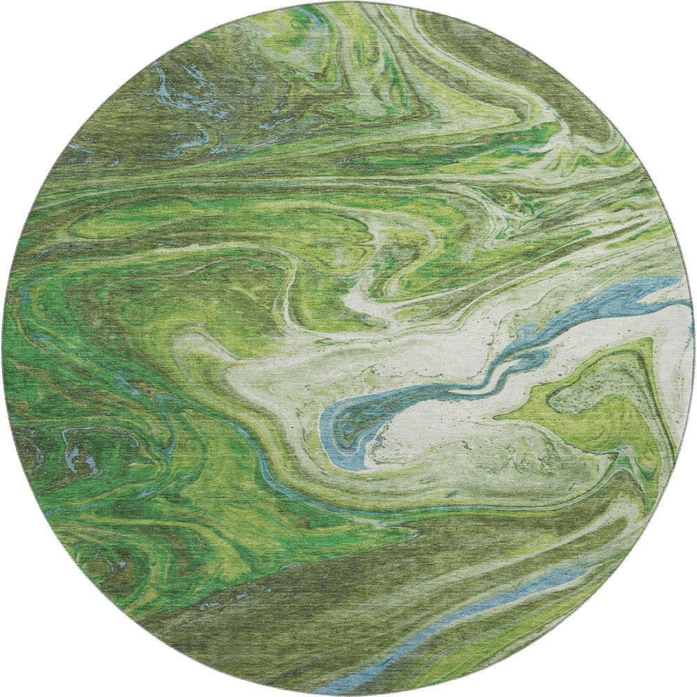 Premium Machine Washable Mayfield AMF1061 Green 8' x 8' Round Rug. Picture 1
