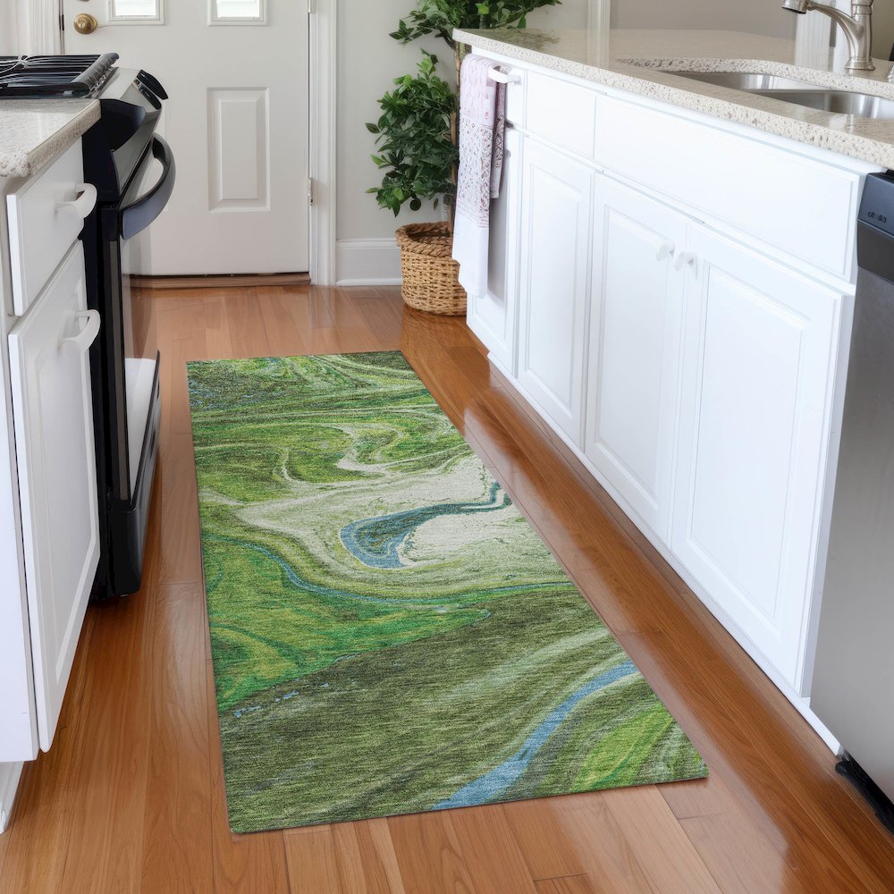 Premium Machine Washable Mayfield AMF1061 Green 2'3" x 7'6" Runner Rug. Picture 5