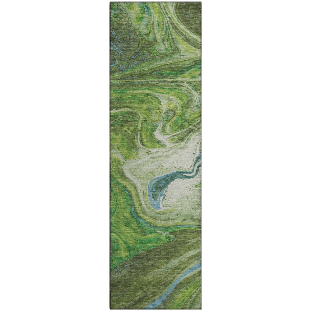 Premium Machine Washable Mayfield AMF1061 Green 2'3" x 7'6" Runner Rug. Picture 1