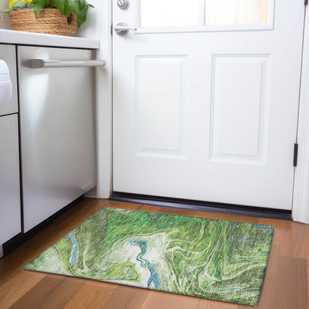 Premium Machine Washable Mayfield AMF1061 Green 1'8" x 2'6" Rug. Picture 5