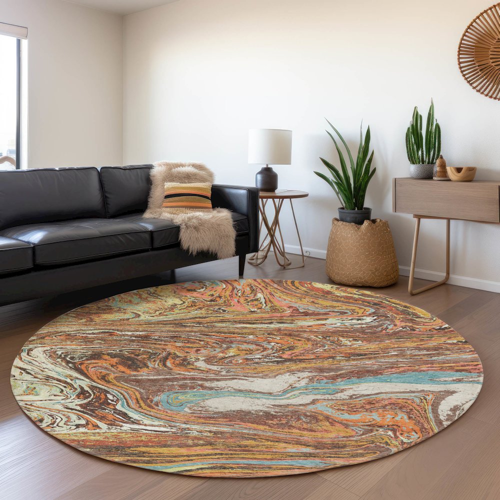 Premium Machine Washable Mayfield AMF1061 Khaki 8' x 8' Round Rug. Picture 5