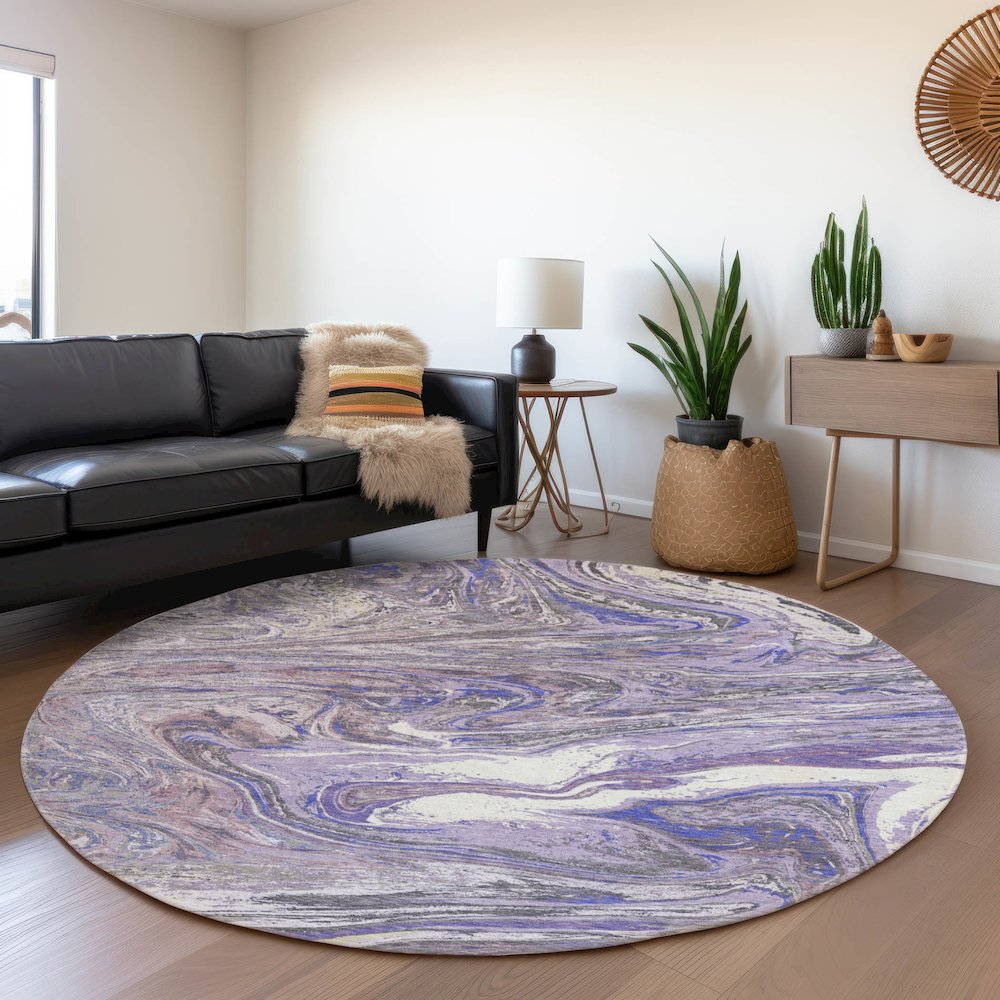 Premium Machine Washable Mayfield AMF1061 Lavender 8' x 8' Round Rug. Picture 5