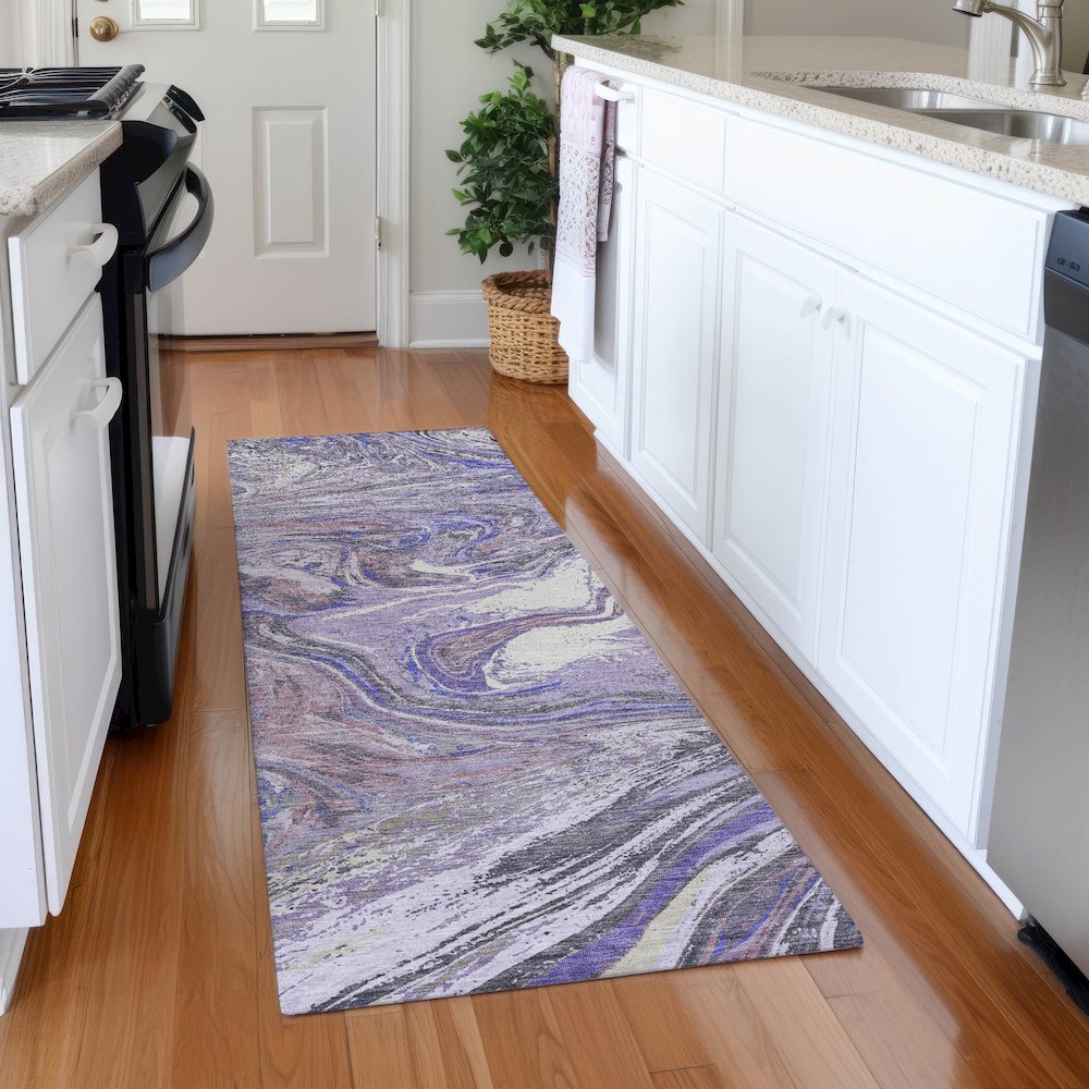Premium Machine Washable Mayfield AMF1061 Lavender 2'3" x 7'6" Runner Rug. Picture 5