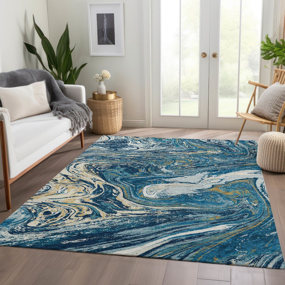 Premium Machine Washable Mayfield AMF1061 Navy 2'6" x 3'10" Rug. Picture 6