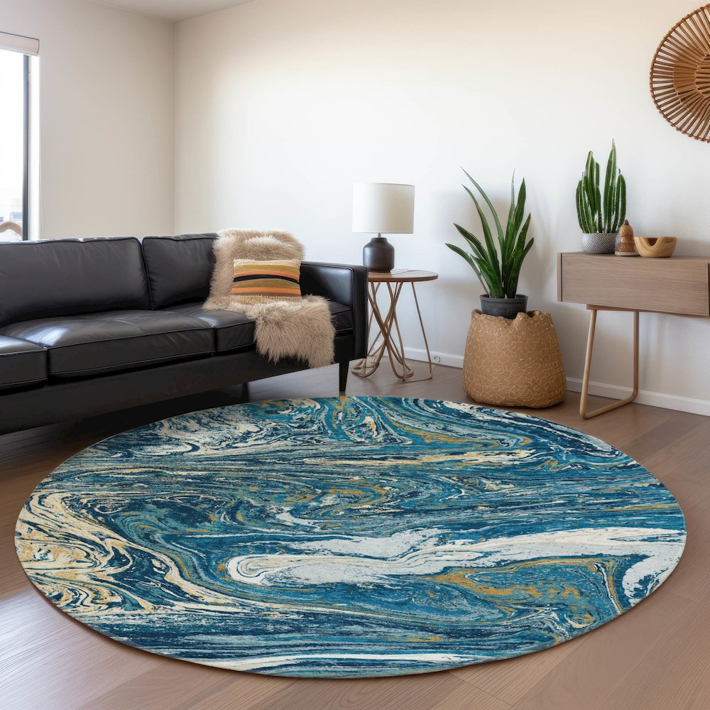 Premium Machine Washable Mayfield AMF1061 Navy 8' x 8' Round Rug. Picture 5