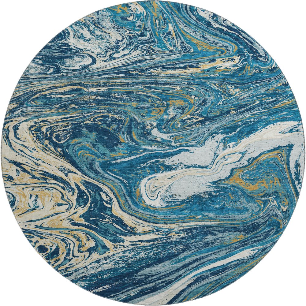 Premium Machine Washable Mayfield AMF1061 Navy 8' x 8' Round Rug. Picture 1