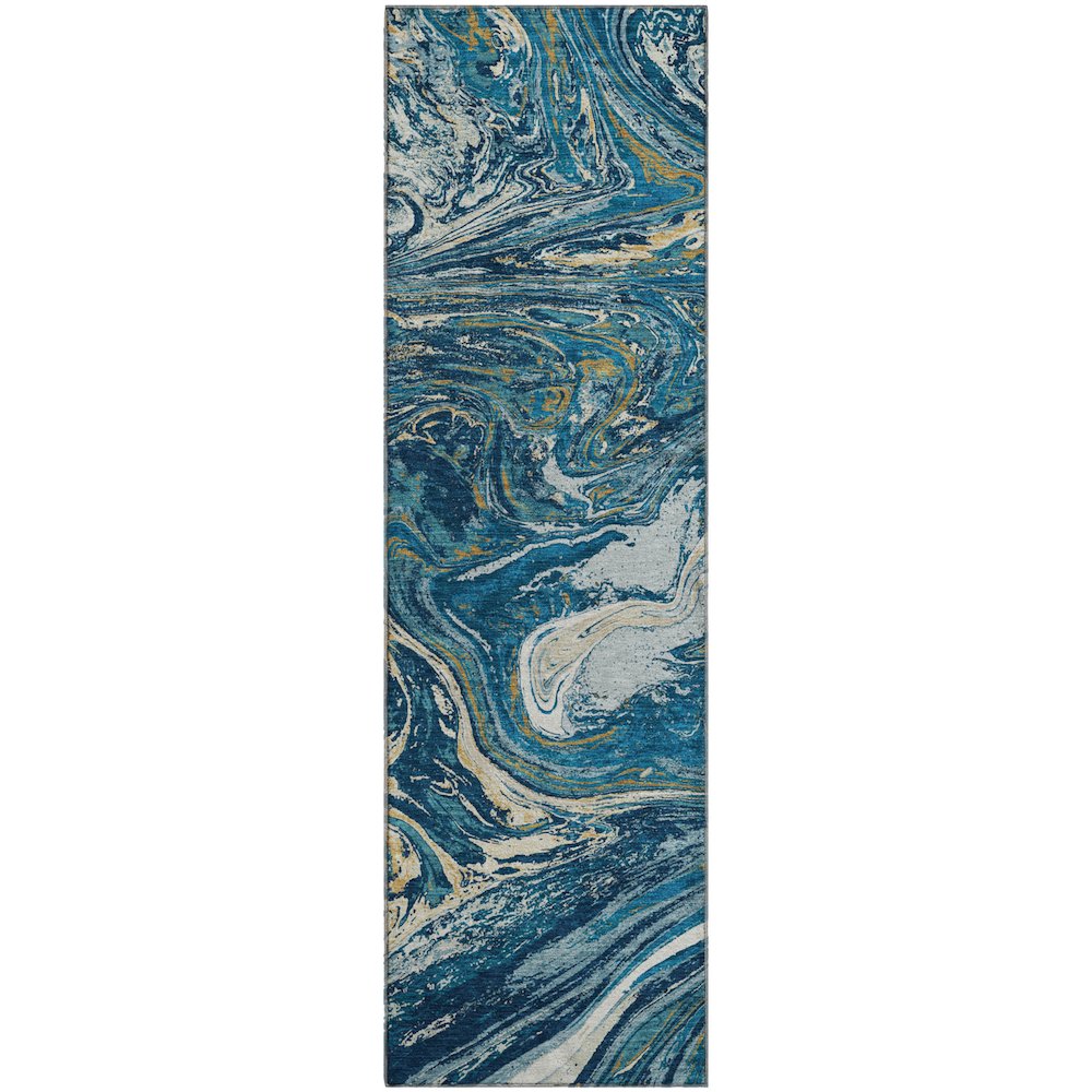 Premium Machine Washable Mayfield AMF1061 Navy 2'3" x 7'6" Runner Rug. Picture 1