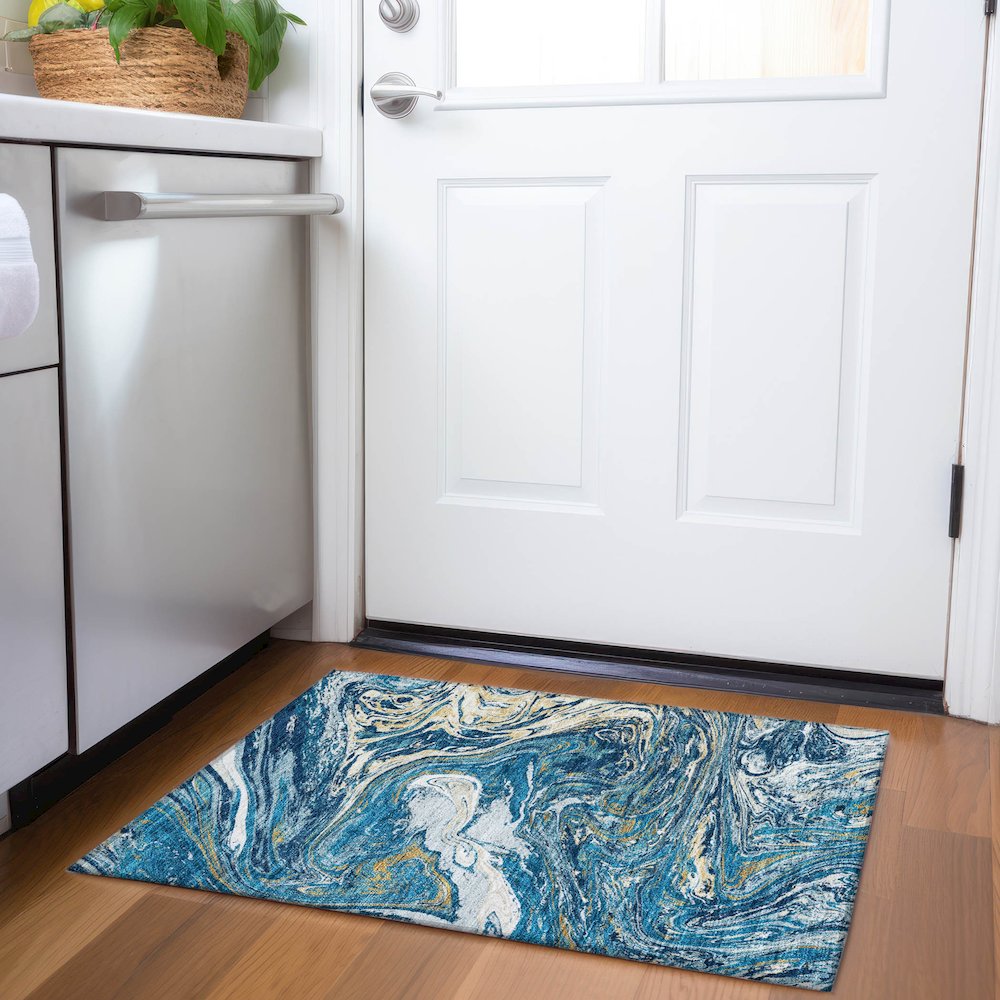Premium Machine Washable Mayfield AMF1061 Navy 1'8" x 2'6" Rug. Picture 5