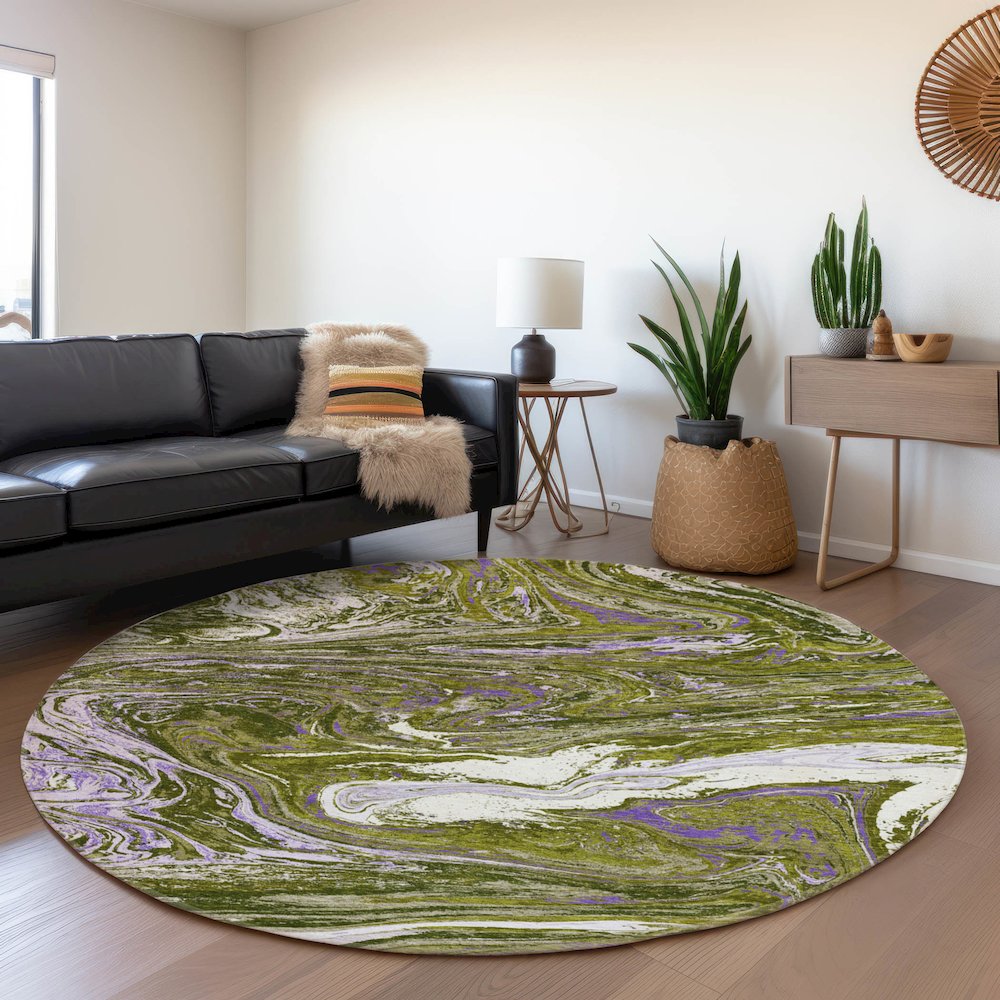 Premium Machine Washable Mayfield AMF1061 Olive 8' x 8' Round Rug. Picture 5