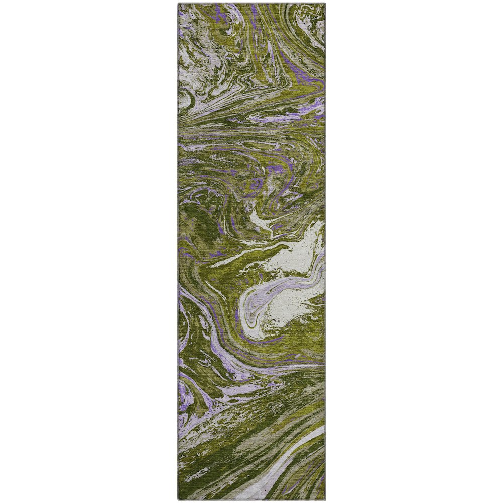 Premium Machine Washable Mayfield AMF1061 Olive 2'3" x 7'6" Runner Rug. Picture 1