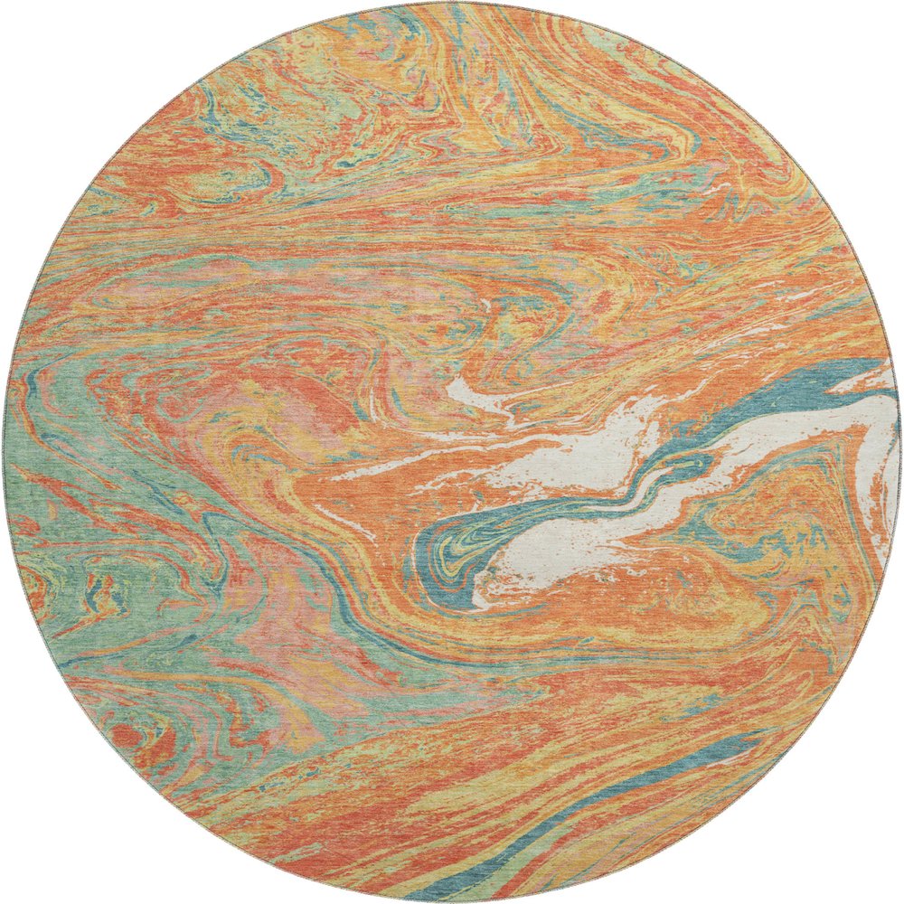 Premium Machine Washable Mayfield AMF1061 Orange 8' x 8' Round Rug. Picture 1