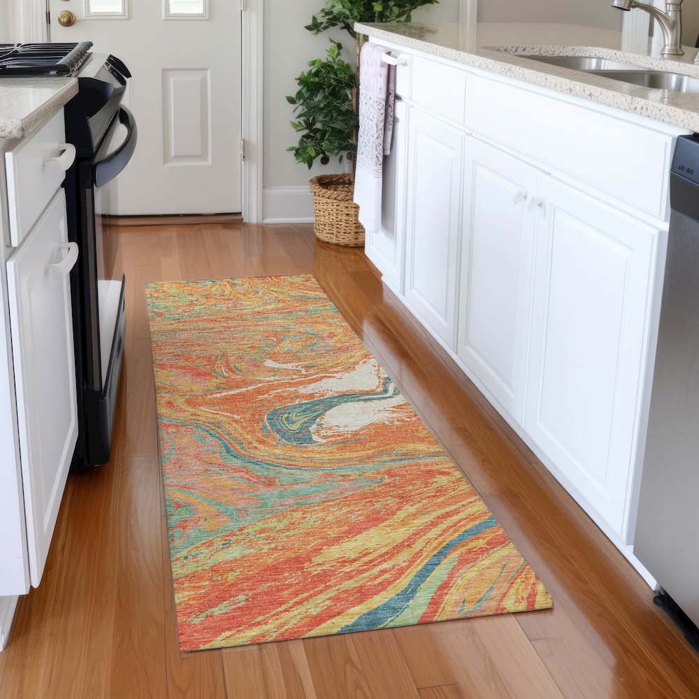 Premium Machine Washable Mayfield AMF1061 Orange 2'3" x 7'6" Runner Rug. Picture 5