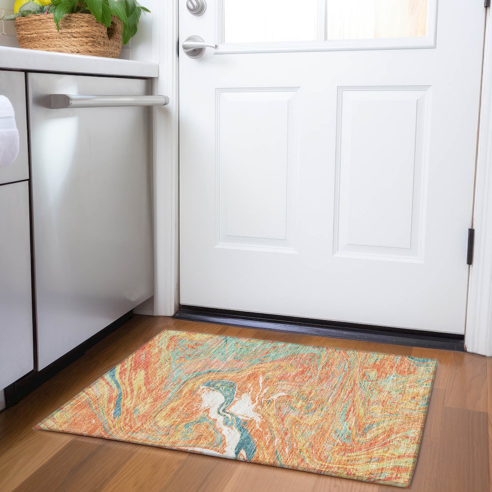 Premium Machine Washable Mayfield AMF1061 Orange 1'8" x 2'6" Rug. Picture 5
