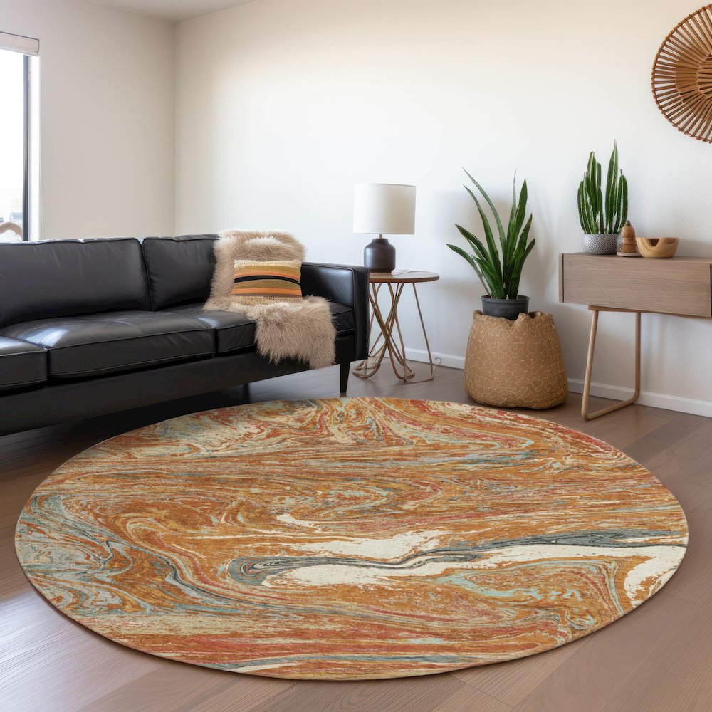 Premium Machine Washable Mayfield AMF1061 Paprika 8' x 8' Round Rug. Picture 5