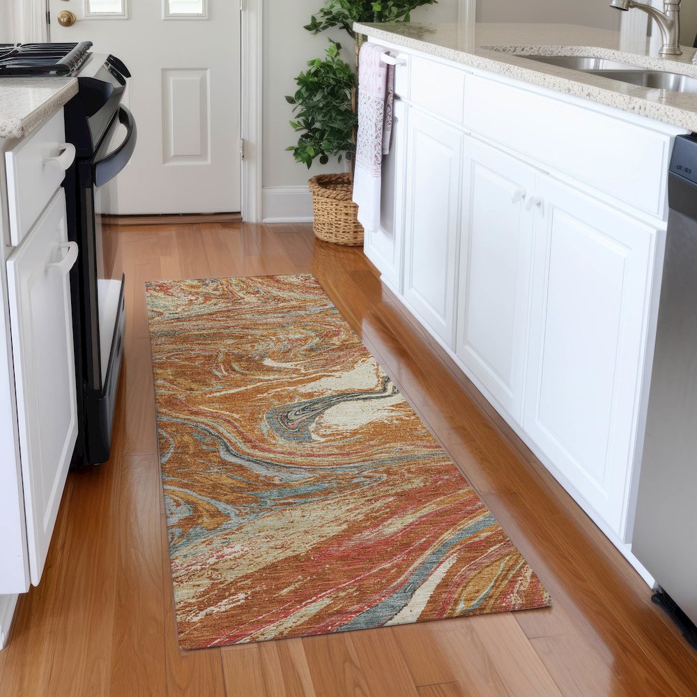 Premium Machine Washable Mayfield AMF1061 Paprika 2'3" x 7'6" Runner Rug. Picture 5