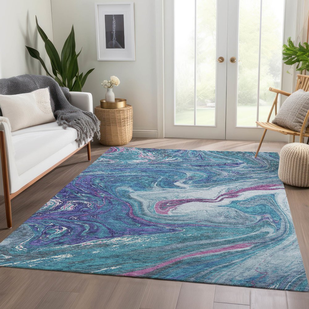Premium Machine Washable Mayfield AMF1061 Teal 2'6" x 3'10" Rug. Picture 6