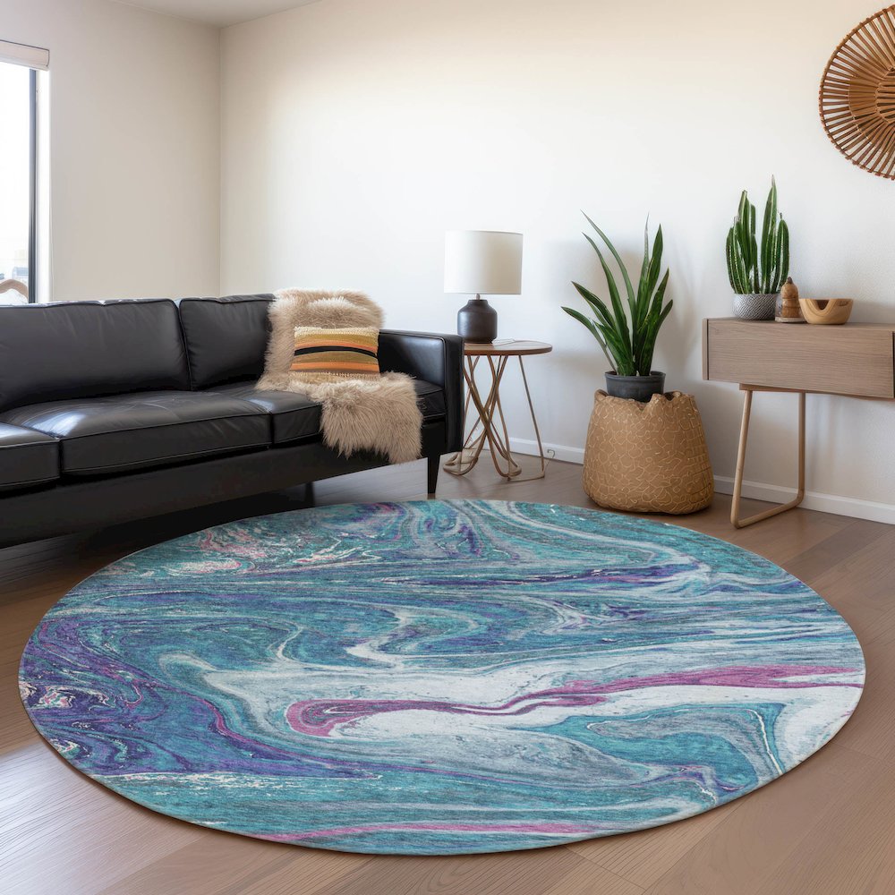 Premium Machine Washable Mayfield AMF1061 Teal 8' x 8' Round Rug. Picture 5