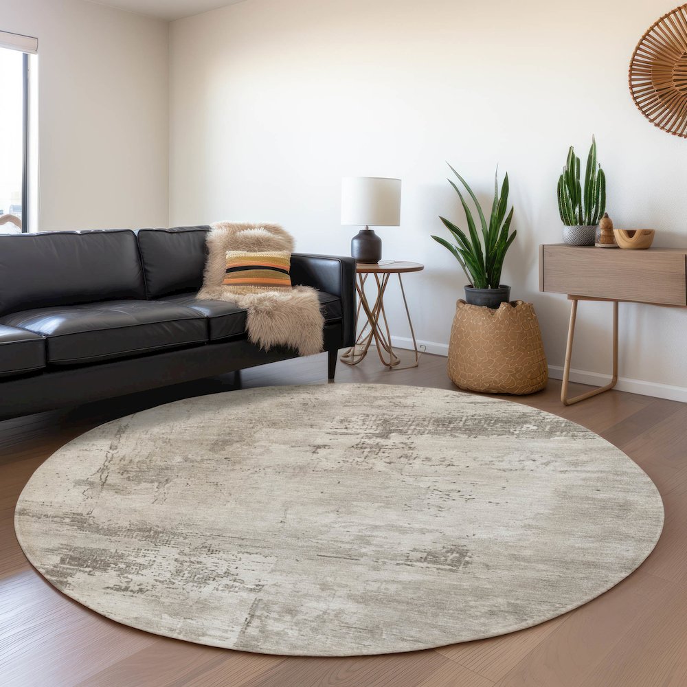 Premium Machine Washable Mayfield AMF1062 Beige 8' x 8' Round Rug. Picture 5