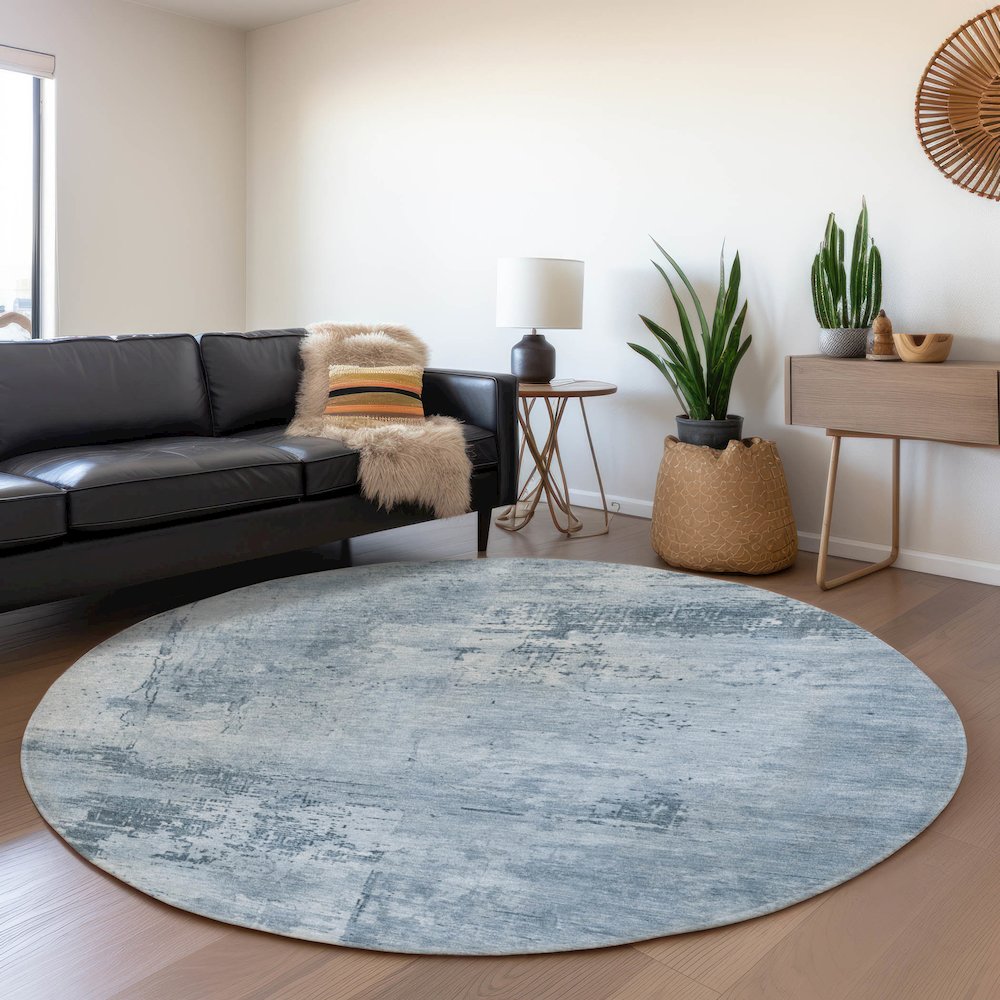 Premium Machine Washable Mayfield AMF1062 Denim 8' x 8' Round Rug. Picture 5