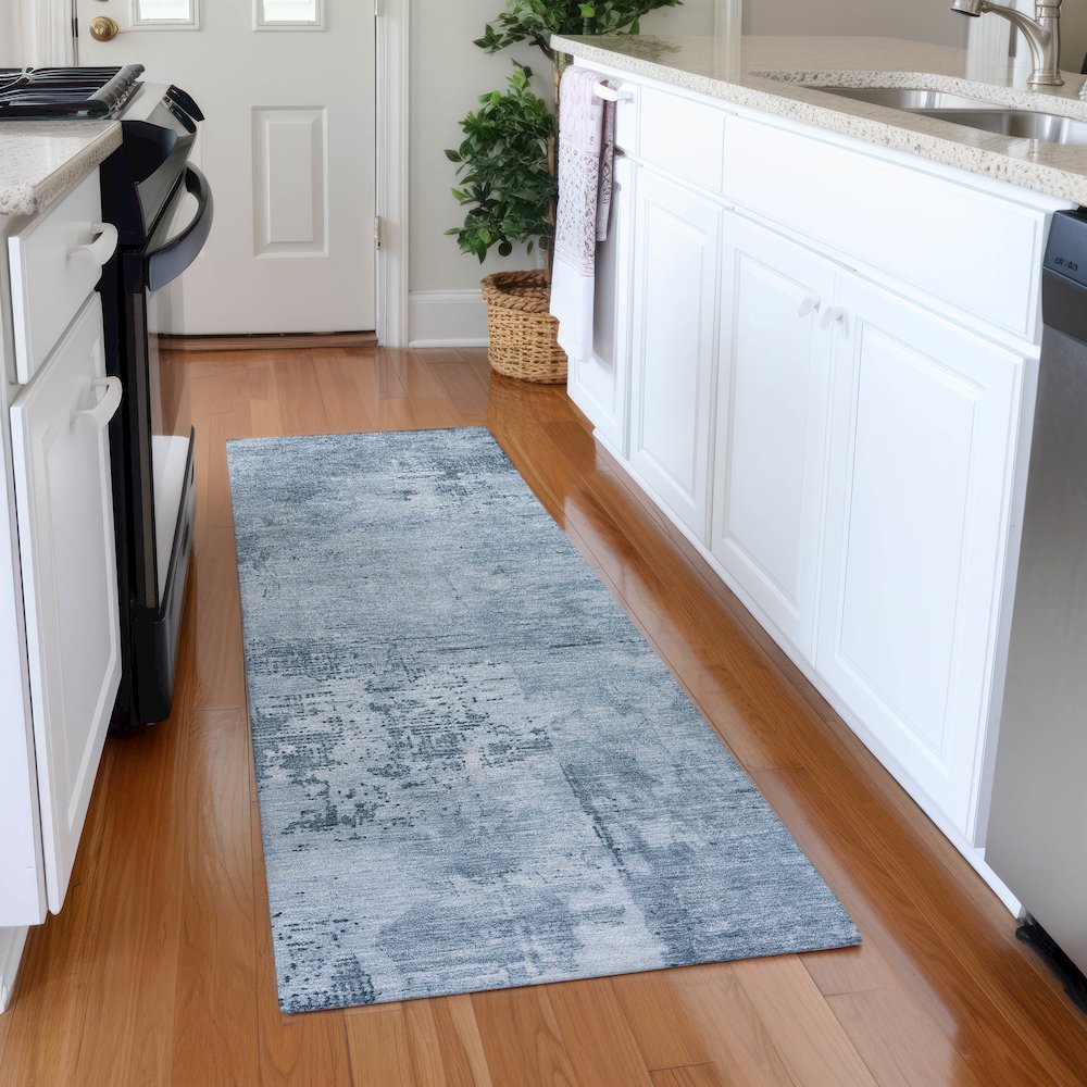 Premium Machine Washable Mayfield AMF1062 Denim 2'3" x 7'6" Runner Rug. Picture 5