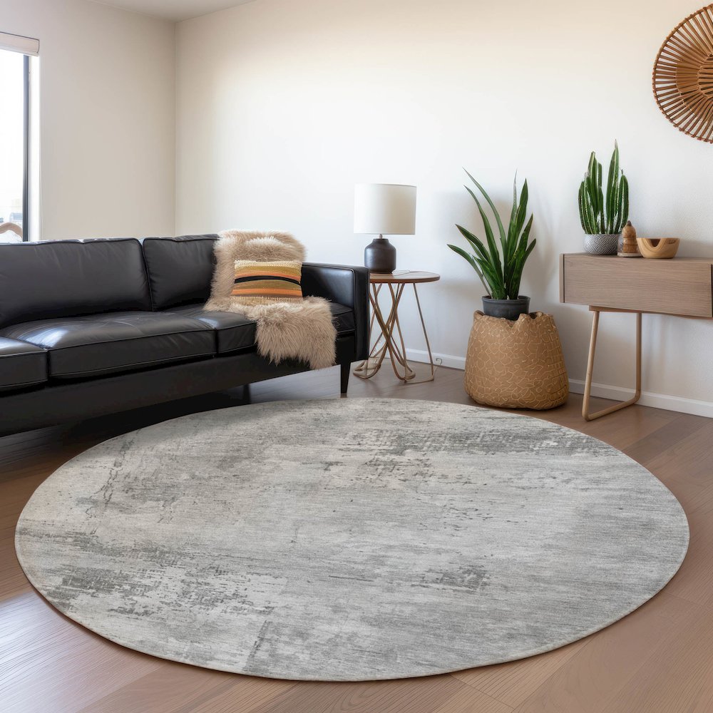 Premium Machine Washable Mayfield AMF1062 Gray 8' x 8' Round Rug. Picture 5