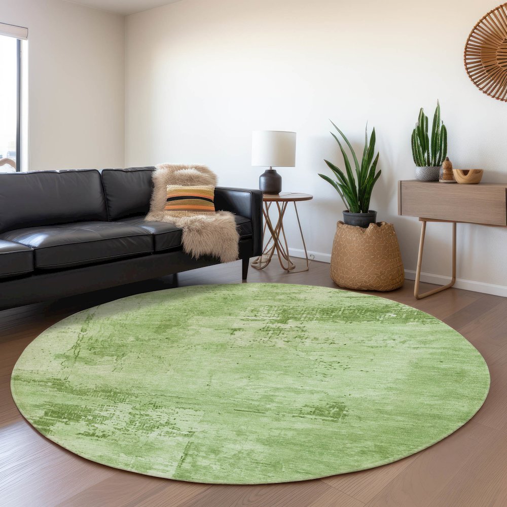 Premium Machine Washable Mayfield AMF1062 Green 8' x 8' Round Rug. Picture 5