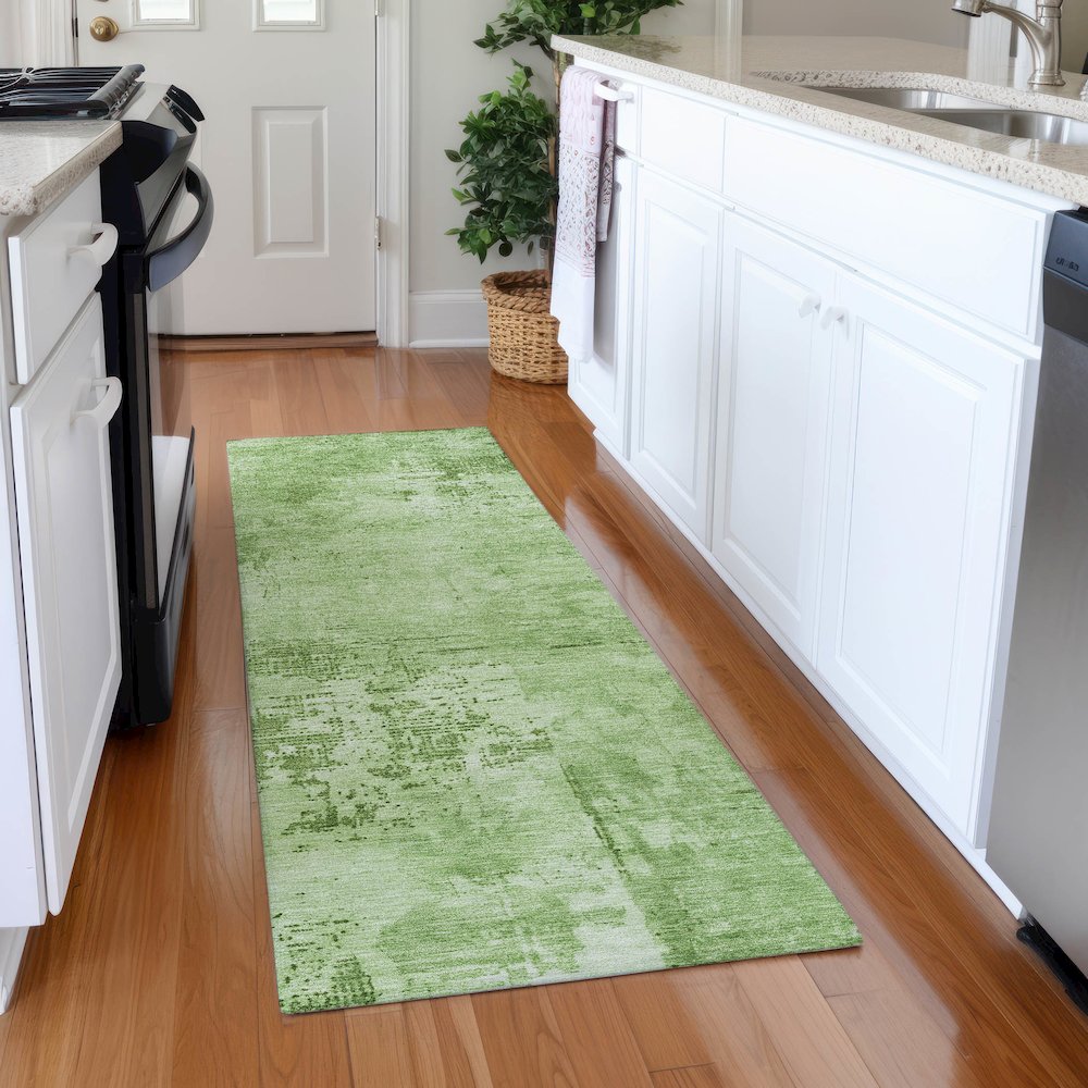 Premium Machine Washable Mayfield AMF1062 Green 2'3" x 7'6" Runner Rug. Picture 5