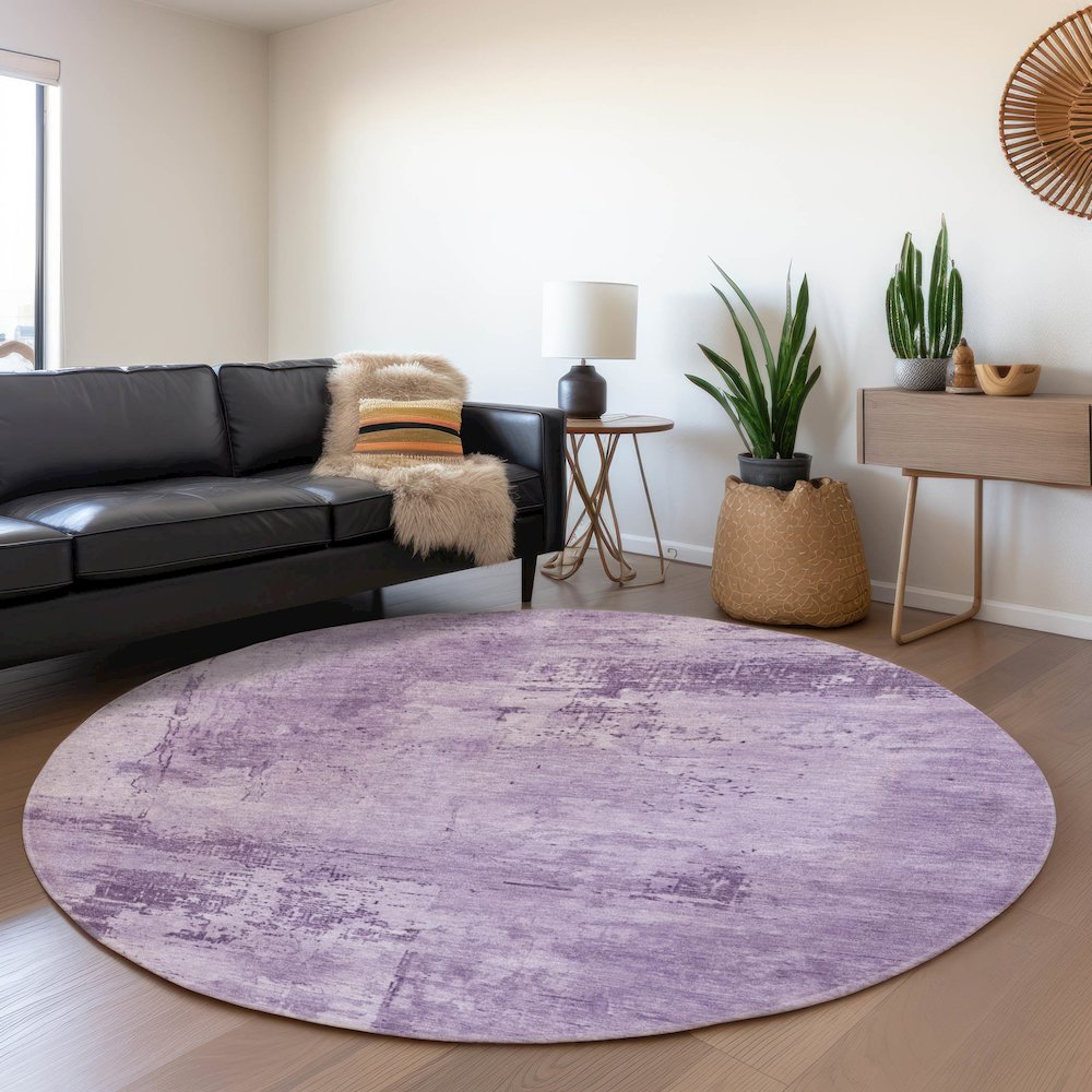 Premium Machine Washable Mayfield AMF1062 Lavender 8' x 8' Round Rug. Picture 5