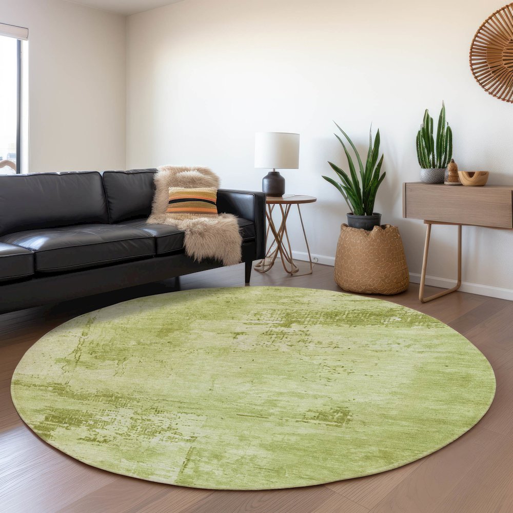 Premium Machine Washable Mayfield AMF1062 Lime 8' x 8' Round Rug. Picture 5