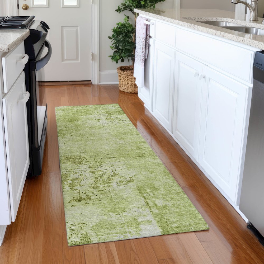 Premium Machine Washable Mayfield AMF1062 Lime 2'3" x 7'6" Runner Rug. Picture 5