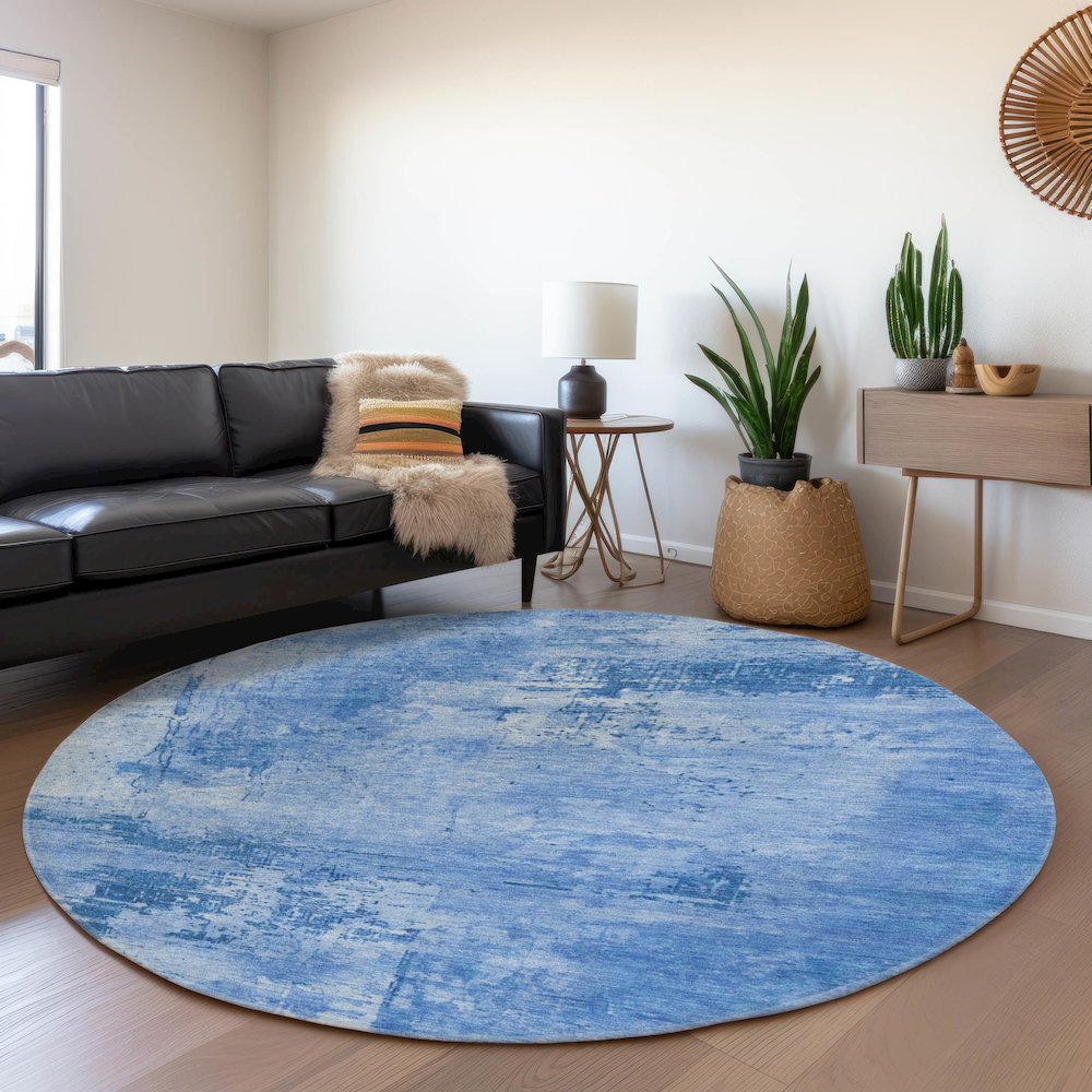 Premium Machine Washable Mayfield AMF1062 Navy 8' x 8' Round Rug. Picture 5