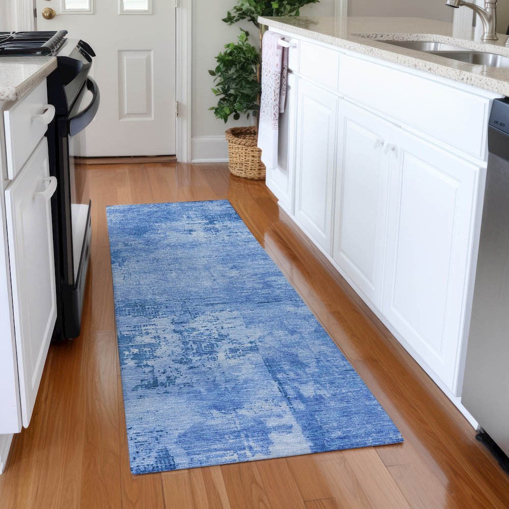 Premium Machine Washable Mayfield AMF1062 Navy 2'3" x 7'6" Runner Rug. Picture 5