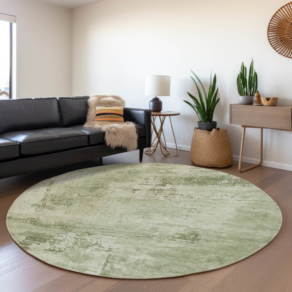 Premium Machine Washable Mayfield AMF1062 Olive 8' x 8' Round Rug. Picture 5